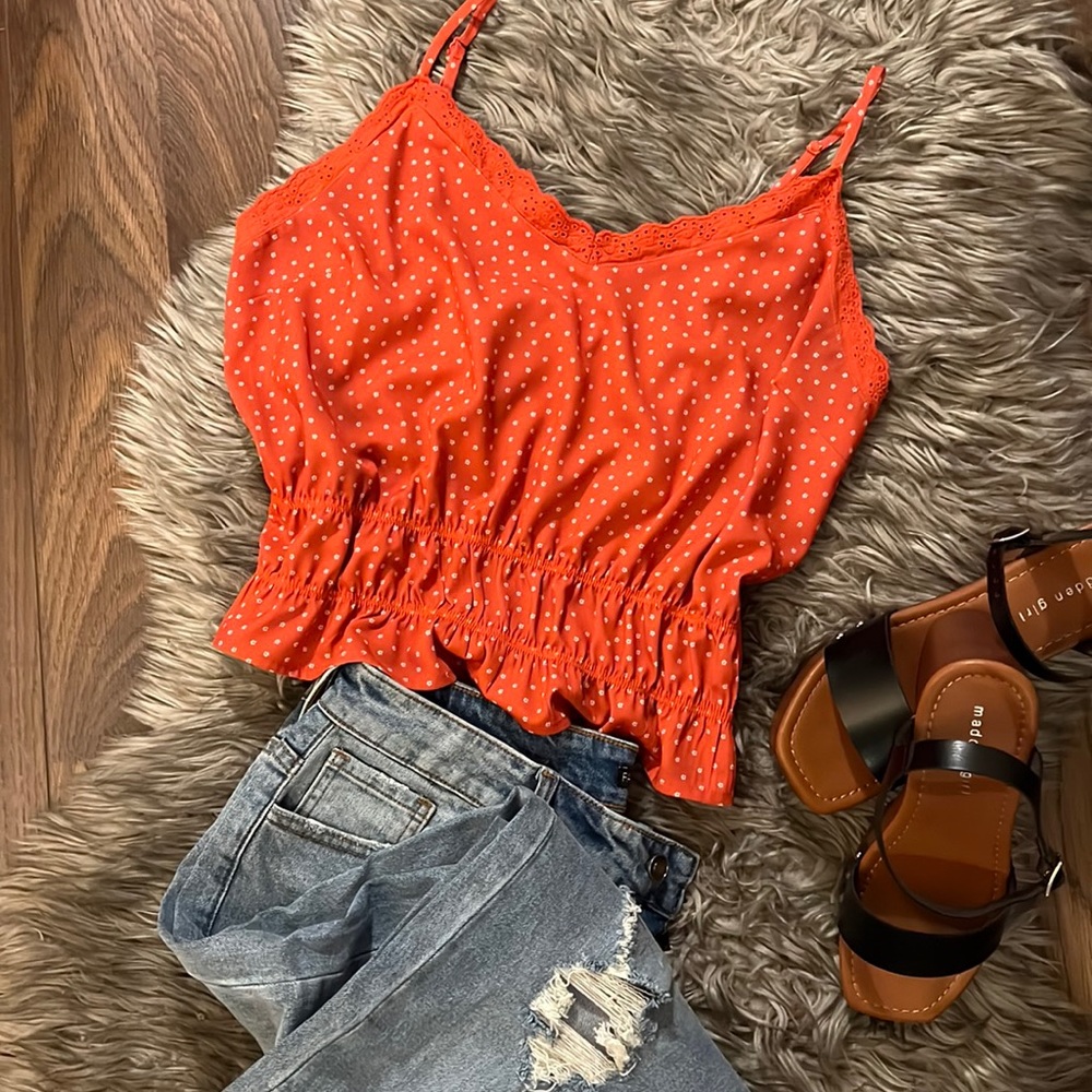 Orange crop cami . Fits at belly button